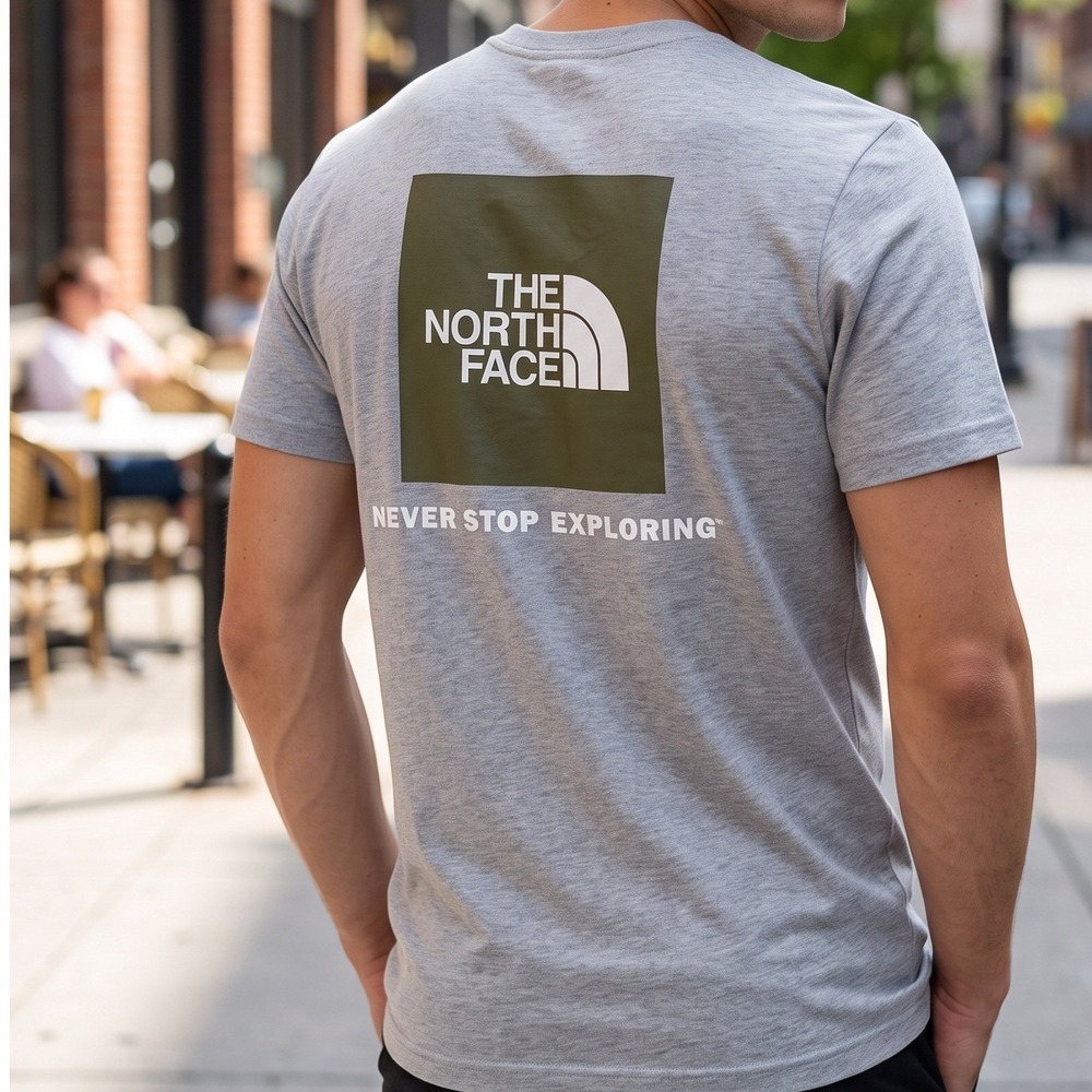 The North Face Mens Gray Box Logo Graphic Short Sleeve T-Shirt NF0A3R1G